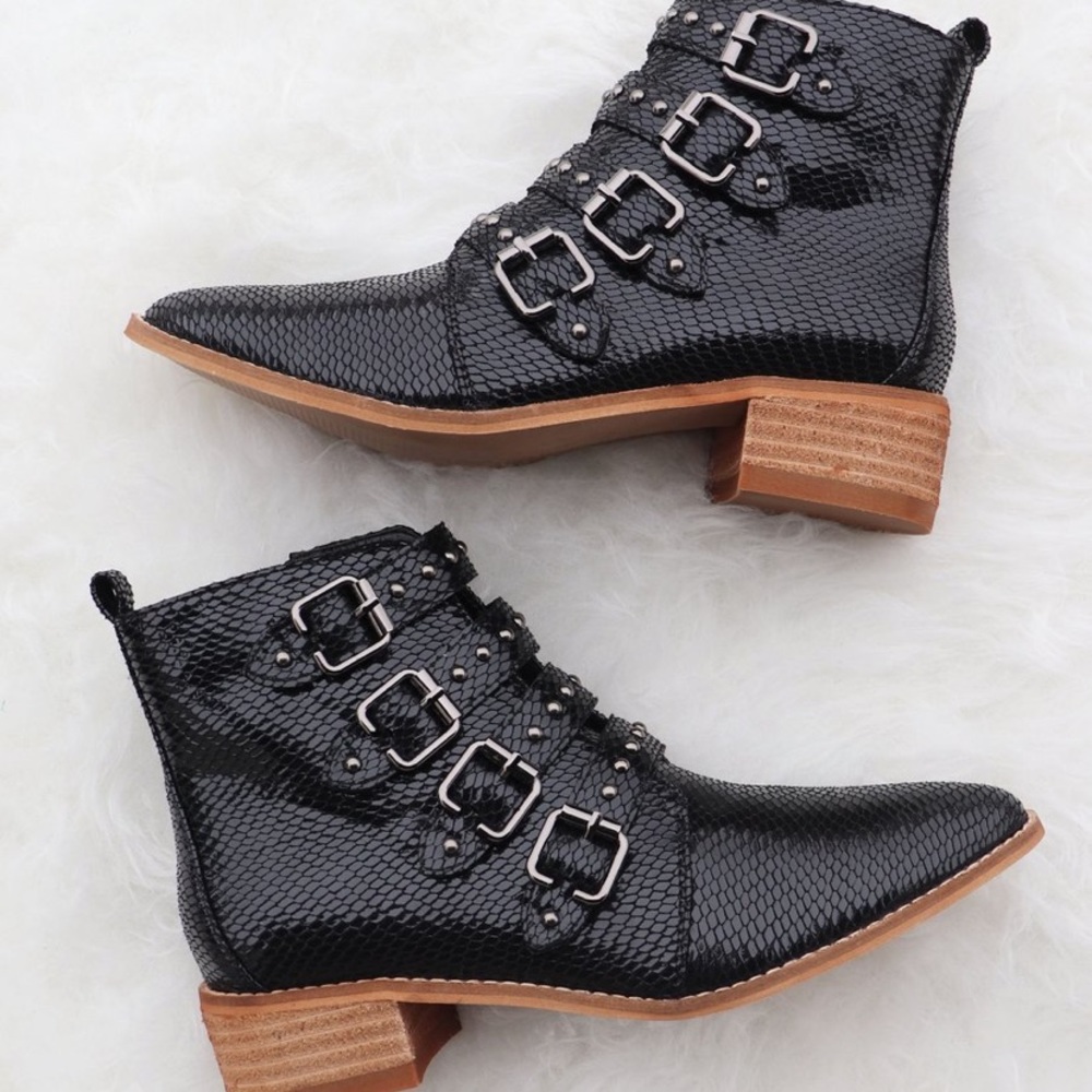 Black Faux Snake Ankle Booties
